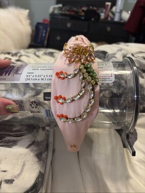 Adorned Pink Floral Crystal Embellished Padded Headband